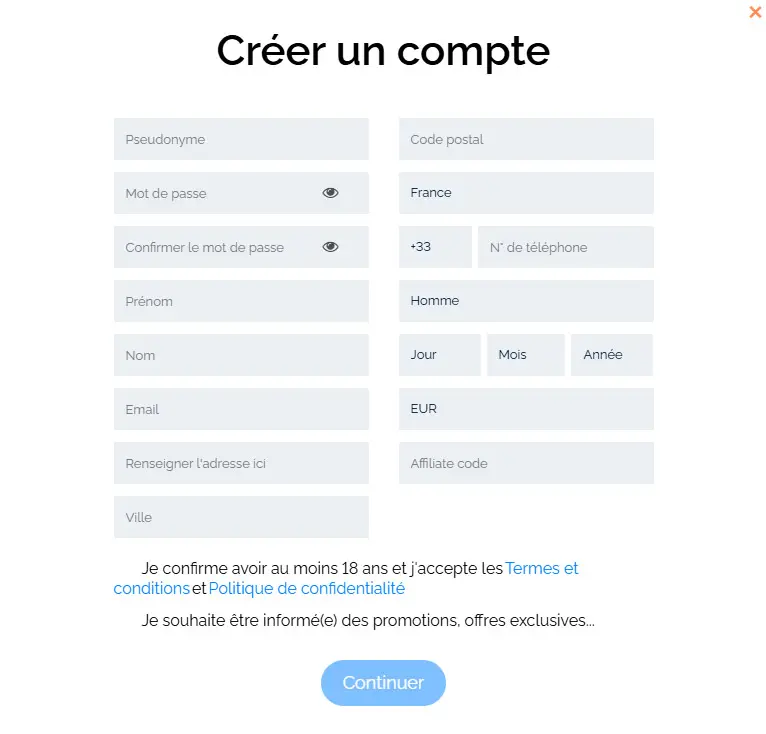 Processus d'inscription SLOTORO CASINO